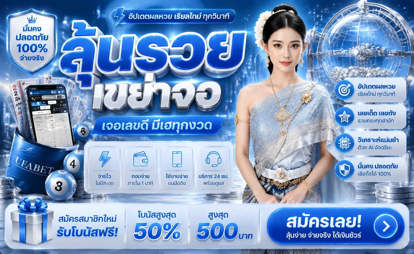 หน้าเว็บหวยออนไลน์ BOONPLUS แสดงแบนเนอร์โปรโมชั่นและเมนูหวยยี่กี หวยหุ้น หวยชุด